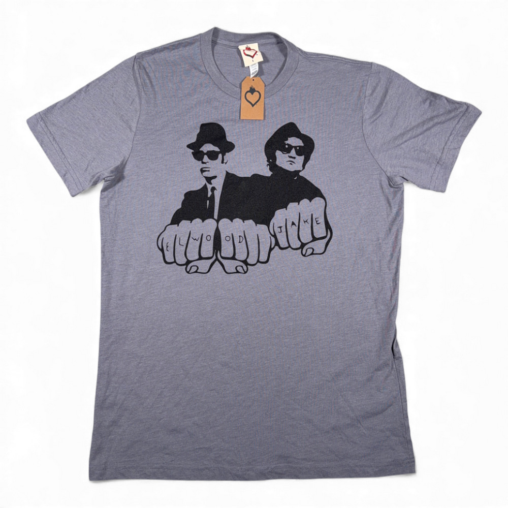 Blues Brothers Shirt Adult LARGE Gray House Blues Music Jake Elwood Belushi Slim